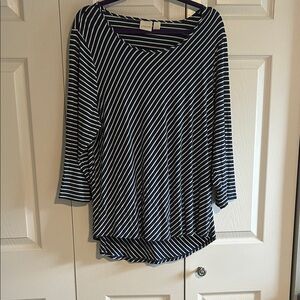 Chico's Striped Long Sleeve Top in Navy and White